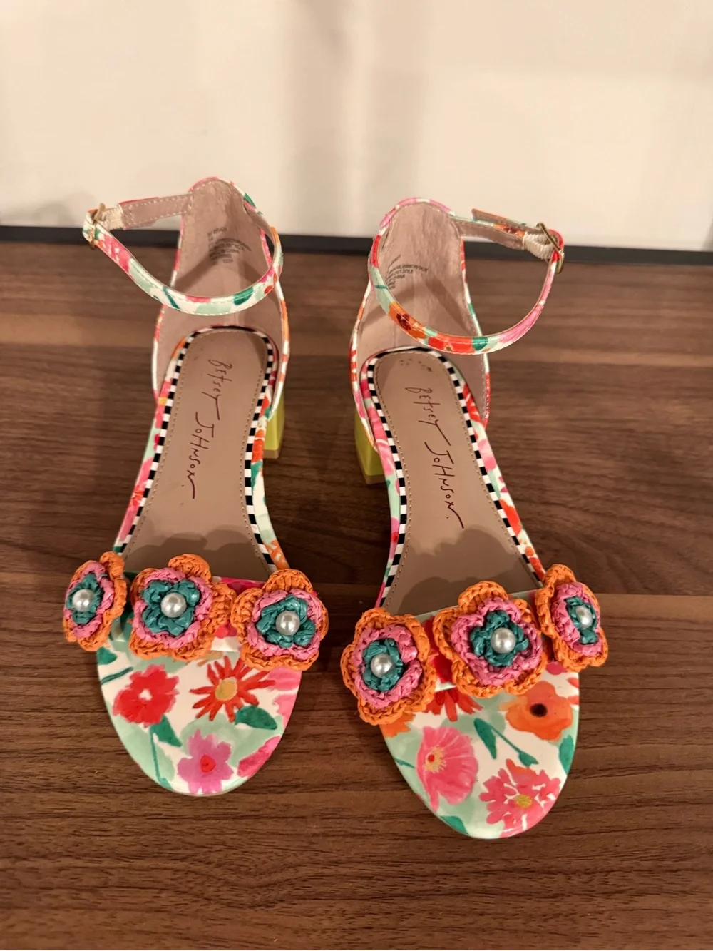 Betsey Johnson kids Multi Floral Crochet Flower Ankle-Strap Heels